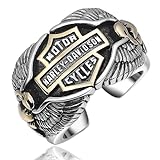 Kipebep Offener verstellbarer Ring im Vintage-Stil aus Sterlingsilber im Biker-Stil für Herren, Custom Harley-Davidson vergoldeter Siegel-Finger-Band-Ring-Schmuck