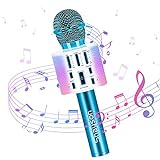 Karaoke Mikrofon,3-in-1 Kinder Drahtloses Bluetooth Mikrofon Tragbares Handmikrofon mit Lautsprecher Aufnahmefunktion Geburtstagsgeschenk für Erwachsene und Kinder, Kompatibel mit Android IOS PC, Blau