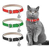 Yorgewd Katzenhalsbänder aus Leder mit polierter Glocke verstellbar, für Katzen, kleine und mittelgroße Hunde, 3 Stück
