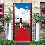 MFYMFY Türtapete Roter Teppich & Flugzeug Fototapete Tür Türaufkleber Selbstklebend Türposter Selbstklebend 3d Tür Poster Tapete 95 x 215 cm