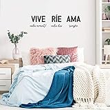 Wandtattoo, Vinyl, Motiv: Vive Rie Ama / Live Laugh Love, 43.2 x 142.2 cm, trendiger niedlicher inspirierender positiver spanischer Zitat für Schlafzimmer, Schrank, Wohnzimmer, Dekoration, Schwarz