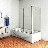 Aica Sanitär Badewannenaufsatz Eck Duschwand Badewanne 2-tlg.Faltwand mit Seitewand 6mm Nano Glas H140cm