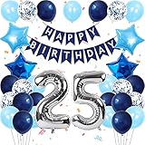 GRESAHOM Geburtstag Ballon Dekoration, 25. Marineblau Alles Gute Zum Geburtstag Ballons Banner Set, Stern Folienballons Latex Konfetti Ballons, Geburtstagsparty Dekoration Für Männer Frauen