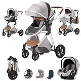 strollers 3 and 1, 25kg city strollers with car seats, portable cane clip and one click stroller, combination stroller landscape high candle and aluminum stroller (light gray)