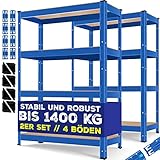 MASKO® 2er-Set Lagerregal Schwerlastregal, Kellerregal, 160 x 80 x 40 cm, bis 700 kg belastbar, 4 verstellbare Ablagen, MDF-Platten Regal aus Metall, Steckregal, Werkstattregal, Keller, Garage B