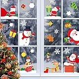 Fensterbilder Weihnachten Selbstklebend Schneeflocken Fensterbild Weihnachten Fenstersticker Weihnachtsmann Fensteraufkleber für Weihnachtsfenster Dekoration, Winter-Deko,Wiederverwendbar 10 Blätter