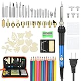 Yemetey Brandmalerei Lötkolben Set, 63 in 1 Brandmalkolben, 60W Pyrographie Tipps, Schablonen, Farbstifte für professionelle Holz-, Lederschnitz- und Skulptur-Holzmaserungspräge