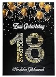 Elegante Glückwunschkarte A5 Geburtstag Geburtstagskarte mit Nummer und Glückwünschen Schwarz Gold (18. Geburtstag Gold)
