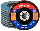 WORKPRO Profi Fächerscheiben 10 Stück Ø 115 mm x 22,2 mm Fächerschleifscheibe - Körnung 80 - Blau Standard Schleifmopteller für Edelstahl, Metall und Holz