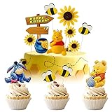 Hilloly Winnie Cake Topper, 12 PCS Winnie Puuh Geburtstag Kuchen Topper Pooh Honig Geburtstag Happy Brthday Tortendeko Kuchen für Kinder