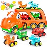 Aoskie Dinosaurier Spielzeug, 5 in 1 Autotransporter LKW mit Lichtern und Tönen, Kinderspielzeug für 1 2 3 Jahre Geschenke