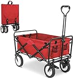 WBJLG Picknick-Trolley, zusammenklappbarer, klappbarer Outdoor-Allzweckwagen, robuster Gartenwagen mit Radbremsen und 2 Getränkehaltern, zum Einkaufen, Picknick