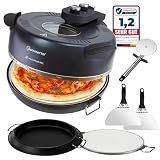 Sommertal PizzaProfi XXL Pizzaofen mit 39cm Steinplatte – Pizza Ofen elektrisch, schnelle 3-Minuten Pizza, bis 380°C – 5-teiliges Set mit Pfanneneinsatz, 2x Pizzaschieber, Schneider,