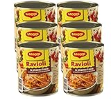 MAGGI Ravioli in pikanter Sauce, Teigtaschen mit Rindfleisch-Füllung, leckeres Fertiggericht für Topf & Mikrowelle, 6er Pack (6 x 800 g)