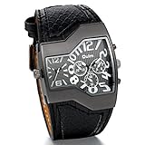 JewelryWe Herrenuhren Analog Quarz Casual Armbanduhr Schwarz Breit Leder Armband Sportuht mit Digital Zifferblatt Vatertagsgeschenk