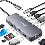 USB C Adapter 11in1 Hub mit 4K@60Hz HDMI und DP, 100W Power Delivery, USB-C und 3 USB-A Datenports, 1 Gbps Ethernet, 3.5mm Audio, microSD und SD Speicherkartenleser