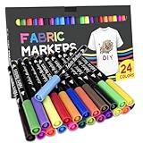 Lixiluxia 24 Farben Textilstifte, Stoffstifte, Textilmalstifte, Textilfarbe zum Malen, Textilstifte Textilmarker, Stoff Marker Stifte Set für T-Shirts, Hut, Segeltuchschuhe, Eink