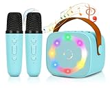 Karaoke Maschine mit 2 Kabellosen Mikrofonen, Mini Tragbares Bluetooth Karaokemaschinen für Kinder Erwachsene mit Stimme wechselnde Effekte & LED Lichteffekten Jungen Mädchen Geschenke Heimparty