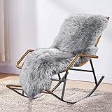 MYLUNE HOME Lammfell Teppich Schaffell echt groß 170X60cm schafsfelle grau weiche und Flauschige Decke Sitzfell Bett-Vorleger oder Matte für Wohnzimmer Stuhl Sofa