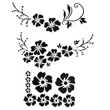 ACBungji Hibiskus Autoaufkleber Blumen blumenaufkleber autotattoos selbstklebend Aufkleber Fenster Schwarz Weiß wasserfest (Schwarz Blume)