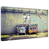 Life is Short Bilder auf Leinwand, fertig zum Aufhängen, Banksy Like Leinwanddruck- Kunstdruck Moderne Wandbilder, wanddekoration (div.Formaten) (40x60 cm)