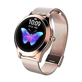 CUEYU Smart Watch KW10,Runder Touchscreen IP68 wasserdichte Smartwatch für Frauen, Fitness Tracker mit Herzfrequenz- und Schlaf-Pedometer,Armband Für IOS/Android (Gold)