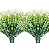 Künstliche Gräser 16 Bündel im Freien UV-beständig Indoor gefälschte helle Gras kein Verblassen Faux Kunststoff Greenery Sträucher Garten Veranda Fenster Box dekorieren (grünes Gras)