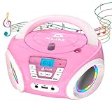 KLIM Candy Kids CD Player für Kinder - NEU 2024 - UKW-Radio - Inklusive Batterien - Rosa - Boombox tragbar - mit Lautsprechern, Kleinkinder (Pink)