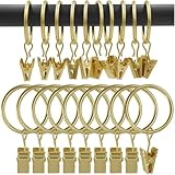 QMAHA 30 Stück Vorhangringe, Golden Vorhang Clips Ringe, Rostfrei Gardinenhaken Vorhang Hängend Ringe, Vorhanghaken Gardinenringe mit Ösen von Gardinen (32 mm Innen) für Duschvorhang (Gold)