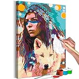 murando - Malen nach Zahlen Indianerin Gesicht Porträt Hund 40x60 cm Malset mit Holzrahmen auf Leinwand für Erwachsene Kinder Gemälde Handgemalt Kit DIY Geschenk Dekoration n-A-1738-d-a