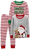 Simple Joys by Carter's 3-Piece Snug-fit Cotton Christmas Pajama Set, Red/White Stripe/Santa, 8