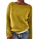 Topassion Fair Isle Pullover Norweger Pullover Damen Rundhals Fair Isle Sweater Original Winter Kaschmir Strickpullover Langarm Bunte Pullis Sweatshirt Elegant Jumpers Herbst Oberteil(Yellow,XXL)