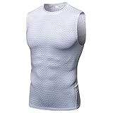 Herren Unterhemden Shapewear Workout Tank Tops Kompressionsshirt Muskelshirt Abnehmen Body Shaper Sport Bauch Weg Shirt Unterhemd Feinripp (White, L)