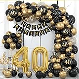 40 Geburtstag Deko, 40. Geburtstag Mann Frauen, 40 Jahr Geburtstagdeko, Happy Birthday Girlande Ballon Schwarz Gold Deko, Deko 40. Geburtstag Konfetti Luftballons, Birthday Party Decorations