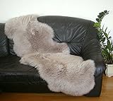 HEITMANN australische Doppel Lammfelle aus 2 Fellen Taupe gefärbt, vollwollig, Haarlänge ca. 70 mm, 30 Grad waschbar, ca. 175x63 cm