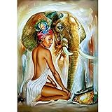 DCIDBEI 40x50CM DIY Diamond Painting Sexy Frau, Quadratisch Diamant Stickerei Set Erwachsene, Dekoration für Wohnzimmer/Schlafzimmer, Freund Geschenk || Afrikanerin und Elefant