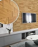 wodewa 200 Wandverkleidung Holz 3D Eiche Natur geölt 1m² Wandpaneele Moderne Wanddekoration Holzverkleidung Holzwand für Wohnzimmer, Küche, Schlafzimmer