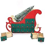 YYHH Hölzerner Weihnachtsbaum-Countdown-Adventskalender, 24-Tage-Aufbewahrungsschubladen mit LED Licht, Premium-Weihnachts-Dekor für Heim Tabletop Urlaubsdekorationen (Color : Red)