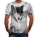 RKWEI Herren T-Shirt 3D Schnee Wolf Druck Frauen Kurzarm Tops Bluse Tee Persönlichkeit Neuheit Casual Sommer Quick Dry Jungen und Mädchen