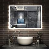 Aica Sanitär LED Spiegel Bad 80×60cm Badspiegel mit Beleuchtung Lichtspiegel Badezimmerspiegel Wandspiegel Touch-Schalter Antibeschlag IP44 Kaltweiß energiesparend