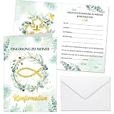 HOWAF 12 Einladungskarten Konfirmation mit Umschlag, Einladung Konfirmation Einladungskarten Fisch Konfirmation Karte, Einladungen zur Konfirmation Jungen Mädchen Firmung Konfirmation Dek