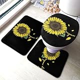 UBINYSS Sunshine Sunflower 3 Stück Badvorleger Set, Badematte + Konturmatte + WC-Deckelbezug mit rutschfester Klebeunterseite