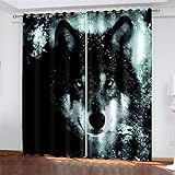 RZHIXR Personality 3D Wolf Print Verdunkelungsvorhänge, Schlafzimmer, Wohnzimmer, Küche, Undurchsichtig Mit Ösenvorhängen （Width） 234 x（high） 183cm