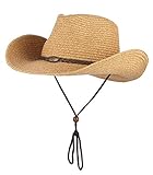 DEMU Unisex Cowboy Hut Faltbar Strohhut Krempe Sommerhut Panama UV Schutzkappe Khaki