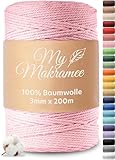 My Makramee® - Makramee Garn 3mm x 200m - Hellrosa - 100% Baumwolle - Premium Baumwollgarn mit natürlicher Optik - plastikfreie Verpackung
