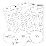 ashk® Gewürzetiketten (144 Stück) - modern & minimalistisch - Deutsche Labels - 3cm - rund - Weiß - Wasserfest, Abwischbar & Selbstklebend - Aufkleber für Gewürzgläser, Dosen & Regale