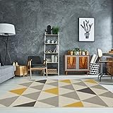 The Rug House Milan Moderner Teppich mit Harlekin Dreiecksmuster für das Wohnzimmer in Ocker-, Gelb-, Grau- und Beigefarbtönen 120cm x 170cm