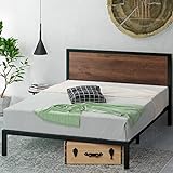 Zinus Mory Bett 180x200 cm - Höhe 30 cm - Metall und Holz Plattform Bettrahmen mit Kopfteil und Holzlattenrost - Braun