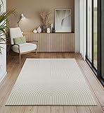 the carpet Everest - moderner Kurzflor Teppich Wohnzimmer Schlafzimmer mit Hoch-Tief-Effekt, 3D Effekt, hohe Flordichte und angenehm weich, Creme, 140 x 200