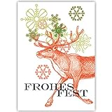 100er Weihnachtskarten Set Elegante Unternehmen Weihnachtskarten mit rotem Hirsch zwischen Schneeflocken, innen blanko/weiß Weihnachts Glückwunsch zu Neujahr: Frohes Fest